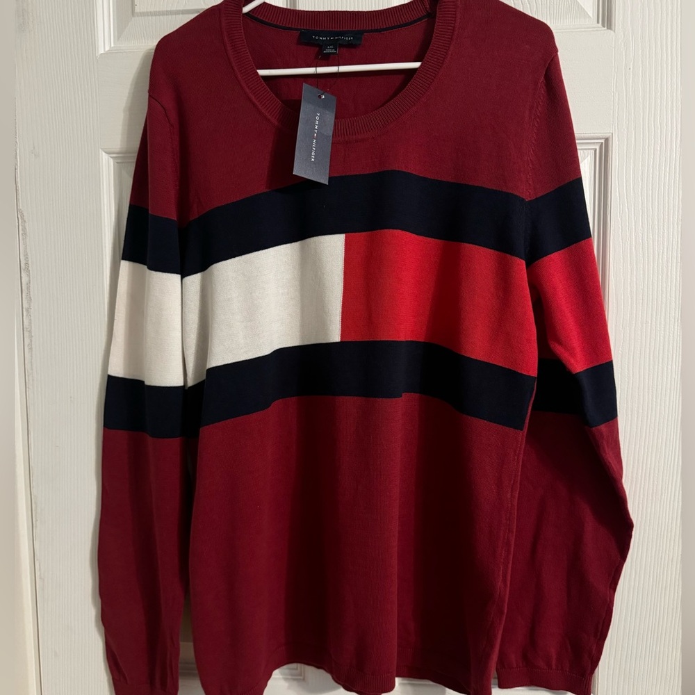 Tommy Hilfiger Women's Red Sweater 100% Cotton Top Size Large.